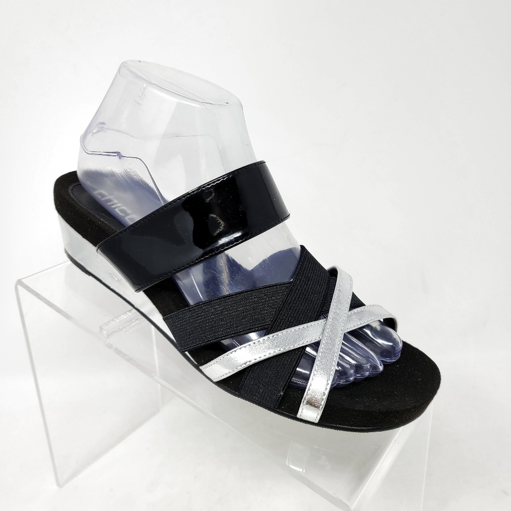 Chico's Women's Black & Silver Merallic Strappy Sl